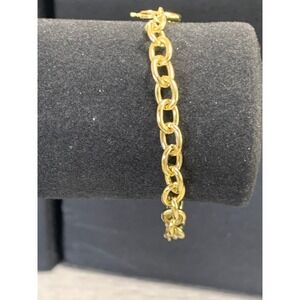 Gold Tone Oval Link Chain Bracelet Adjustable Spring Ring Clasp 6 Inch